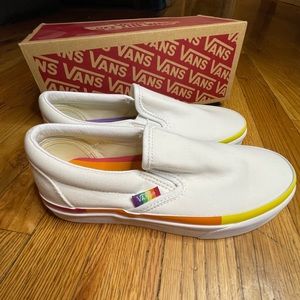 Vans white and rainbow slip on sneakers